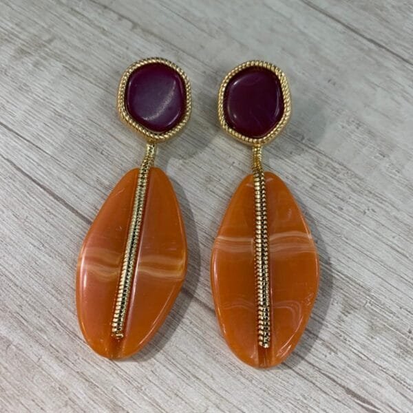 Aros resina naranjo burdeo fantasía fina