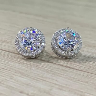 Aros clip plateados circon fantasia fina
