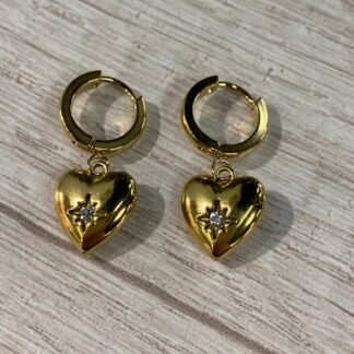 Aros corazon circon acero dorado