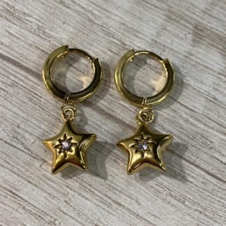 Aros estrella circon acero dorado