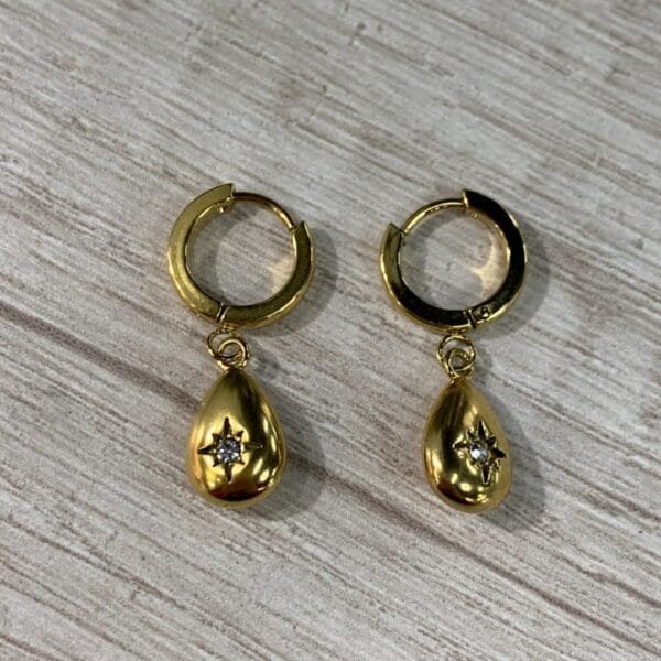 Aros gota circon acero dorado