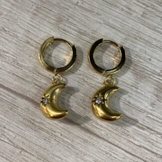 Aros luna circon acero dorado