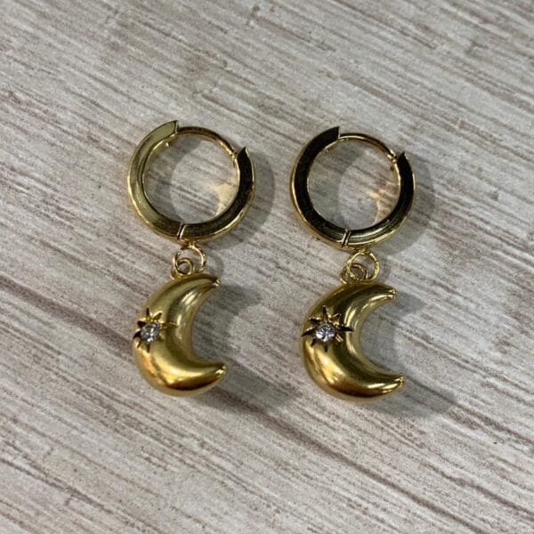 Aros luna circon acero dorado