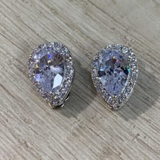 Aros gota circon plateado clip fantasia fina