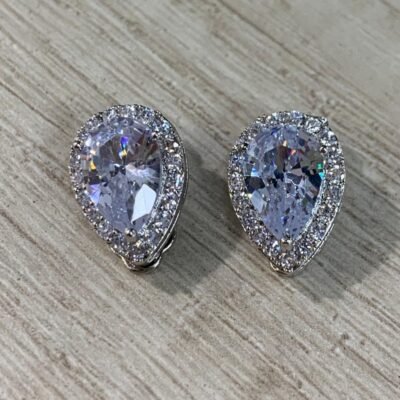 Aros gota circon plateado clip fantasia fina