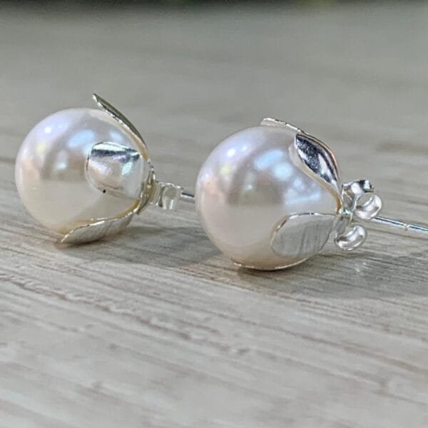 Aros plata perla flor 10 mm