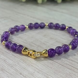 Pulsera amatista esferas baño oro