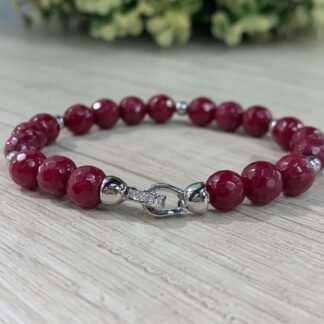 Pulsera agatas burdeo baño plata