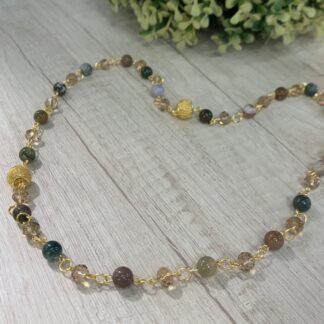 Collar agatas de la india cristales baño oro