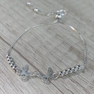 Pulsera plata doble mariposa esferas veneciana ajustable