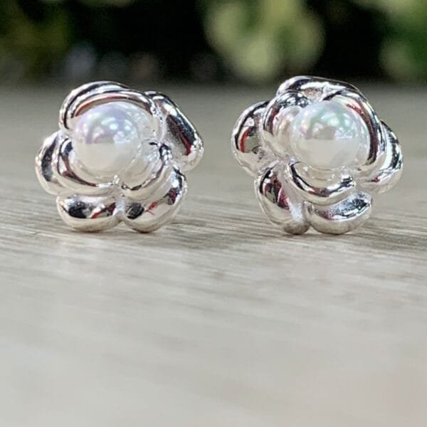 Aros plata flor perla