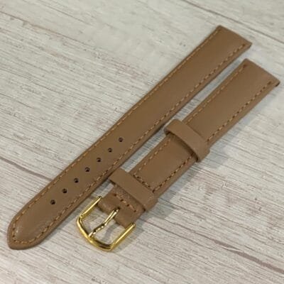 Correa de reloj cuero cafe claro liso 16 XL