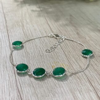 Pulsera plata cristales circular verdes