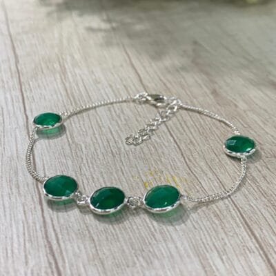 Pulsera plata cristales circular verdes