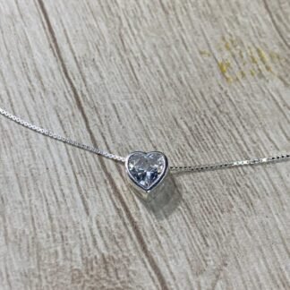 Collar plata corazon bisel circon punto de luz 45 cm