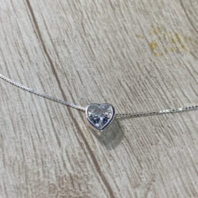 Collar plata corazon bisel circon punto de luz 45 cm