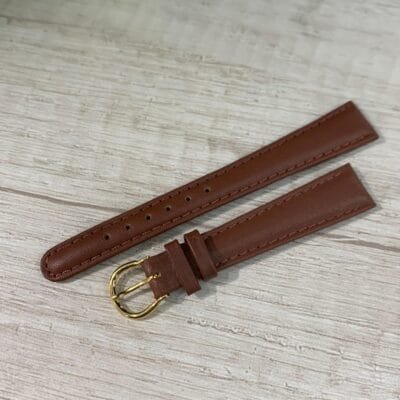 Correa de cuero cafe lisa 14 mm dorada donju