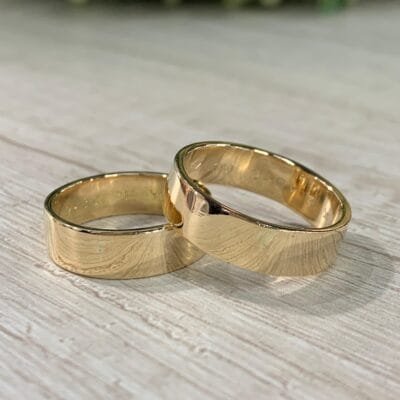 Par de anillos de matrimonio oro 18 K plana lisa 6 mm