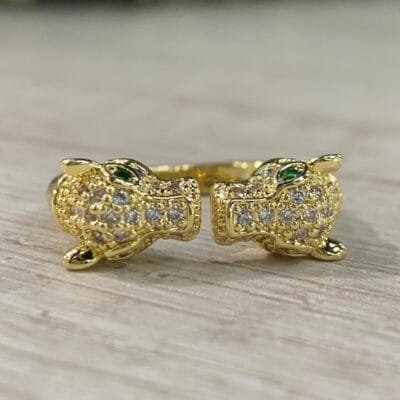 anillo doble pantera baño oro N 12