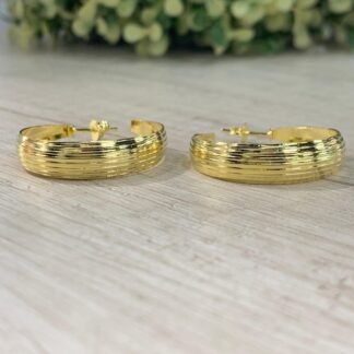 Aros semi argolla lineas  baño oro