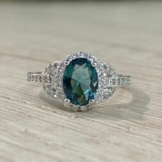 Anillo plata rodinada solitario verde azulado N12