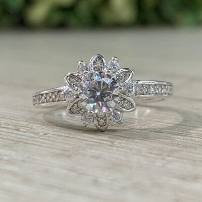 Anillo plata rodinada flor circones N12