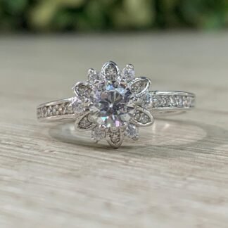 Anillo plata rodinada flor circones N12