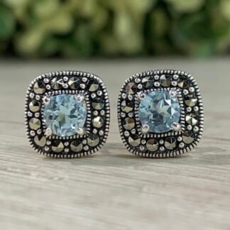 Aros plata rodinada aguamarina marquesita