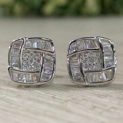Aros plata rodinada circon baguette