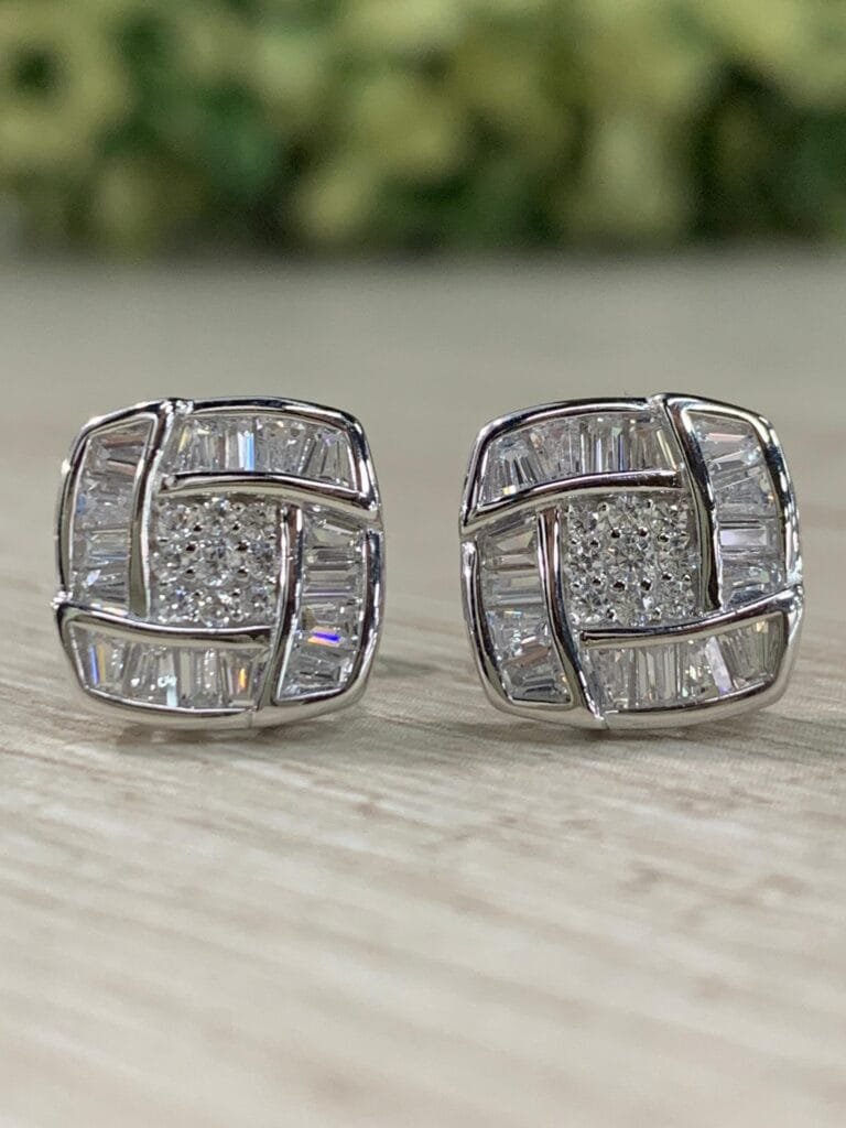 Aros plata rodinada circon baguette