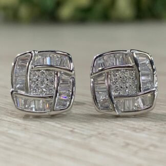Aros plata rodinada circon baguette