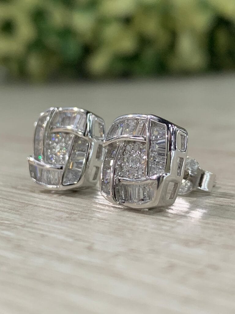 Aros plata rodinada circon baguette