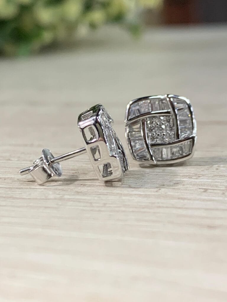 Aros plata rodinada circon baguette