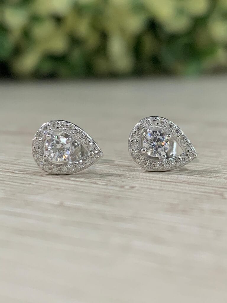 Aros plata rodinada gota punto de luz