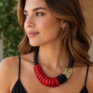 Maxi collar texturizado rojo negro dorado