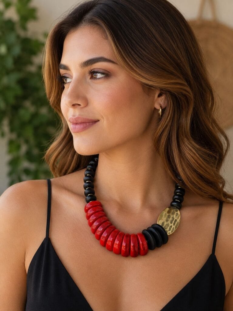 Maxi collar texturizado rojo negro dorado