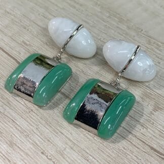 Aros resina plateados marmoleado blanco verde