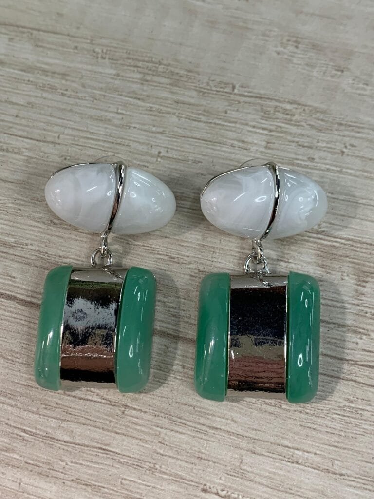 Aros resina plateados marmoleado blanco verde
