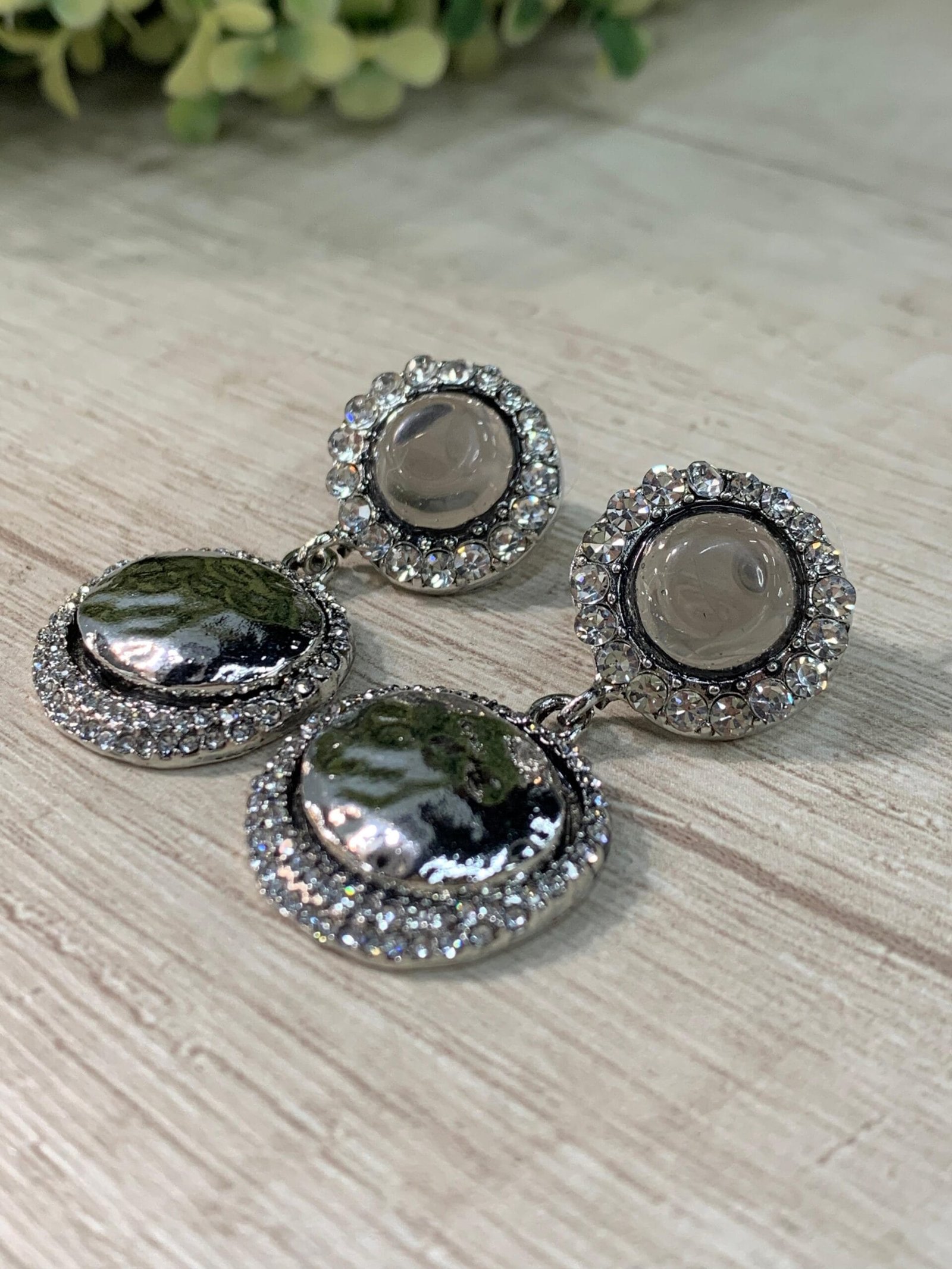 Aros plateados colgantes vintage circones - Imagen 2