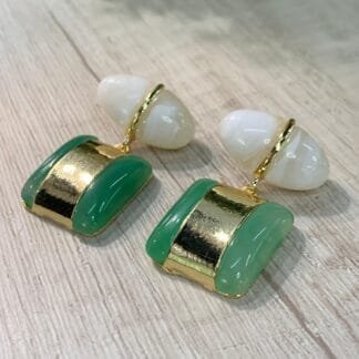 Aros resina dorados marmoleado blanco verde