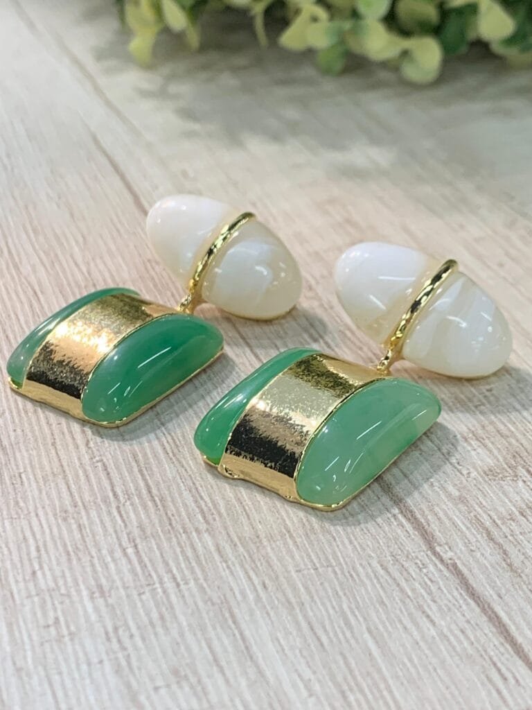 Aros resina dorados marmoleado blanco verde