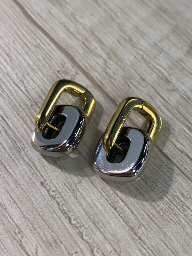 Aros argolla bicolor acero baño oro