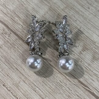 Aros novia hojas circon perla FF