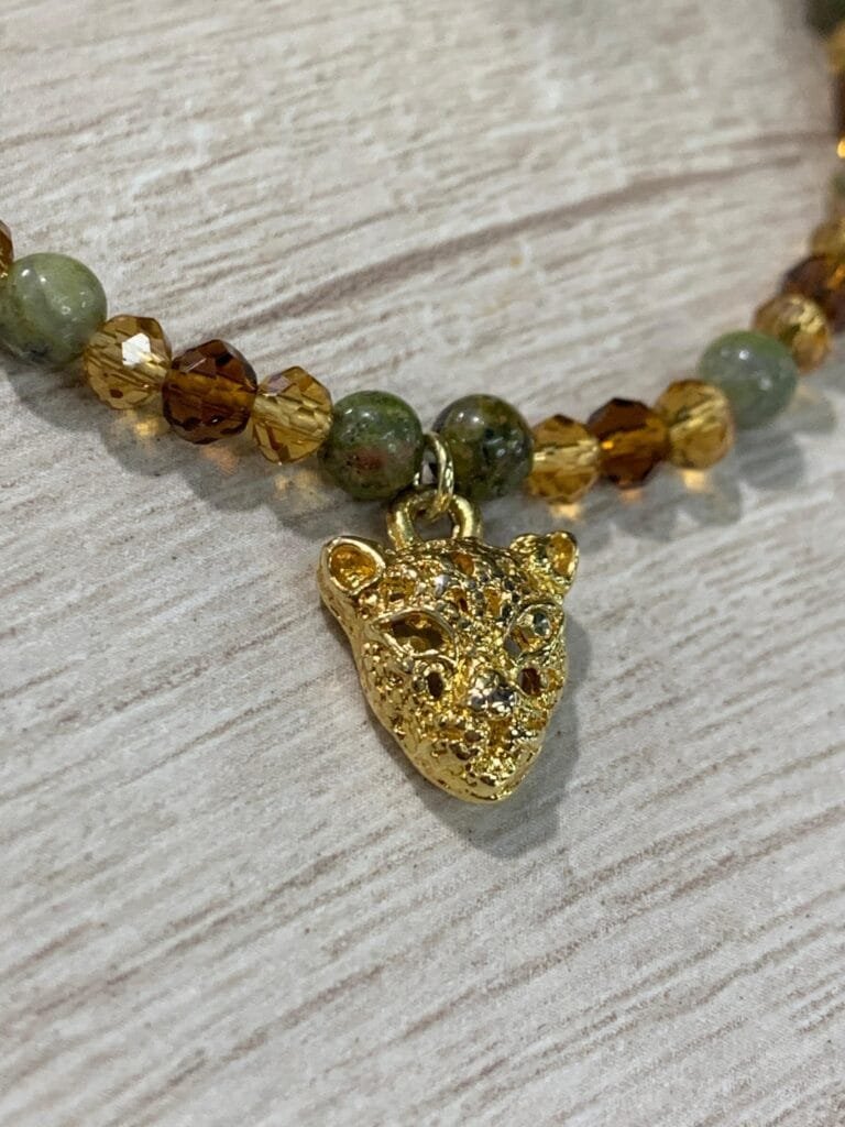 Pulsera Pantera Baño oro unakita cristales