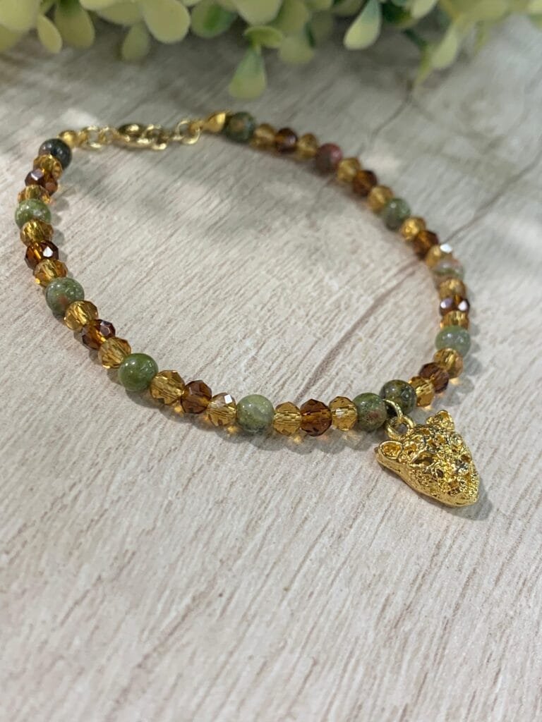 Pulsera Pantera Baño oro unakita cristales