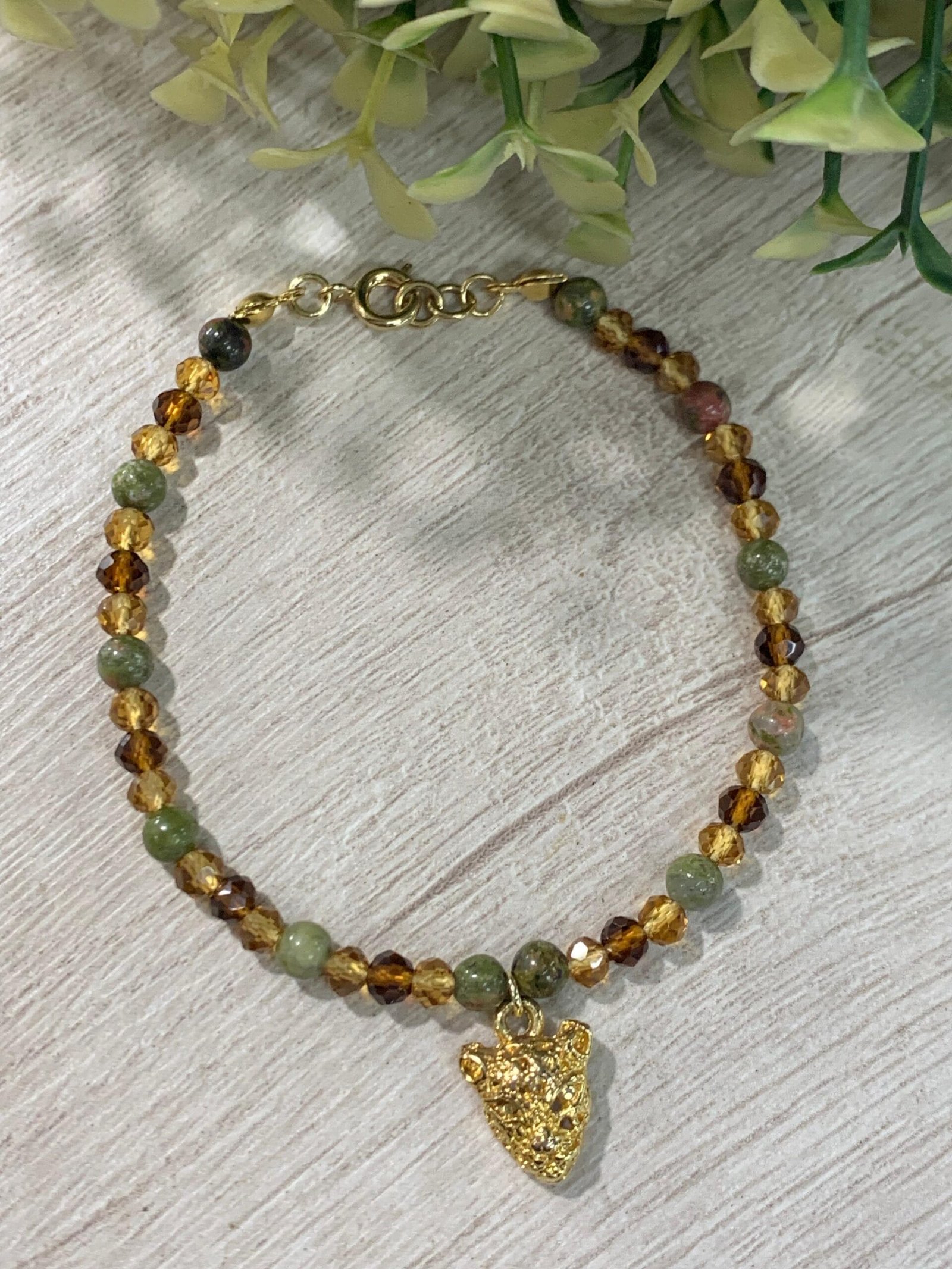 Pulsera Pantera Baño oro unakita cristales