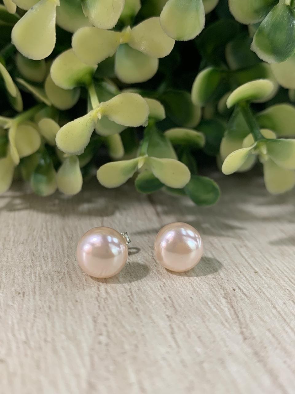 Aros plata perla rosa achatada 8mm - Imagen 2