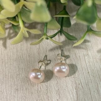 Aros plata perla rosa achatada 8mm