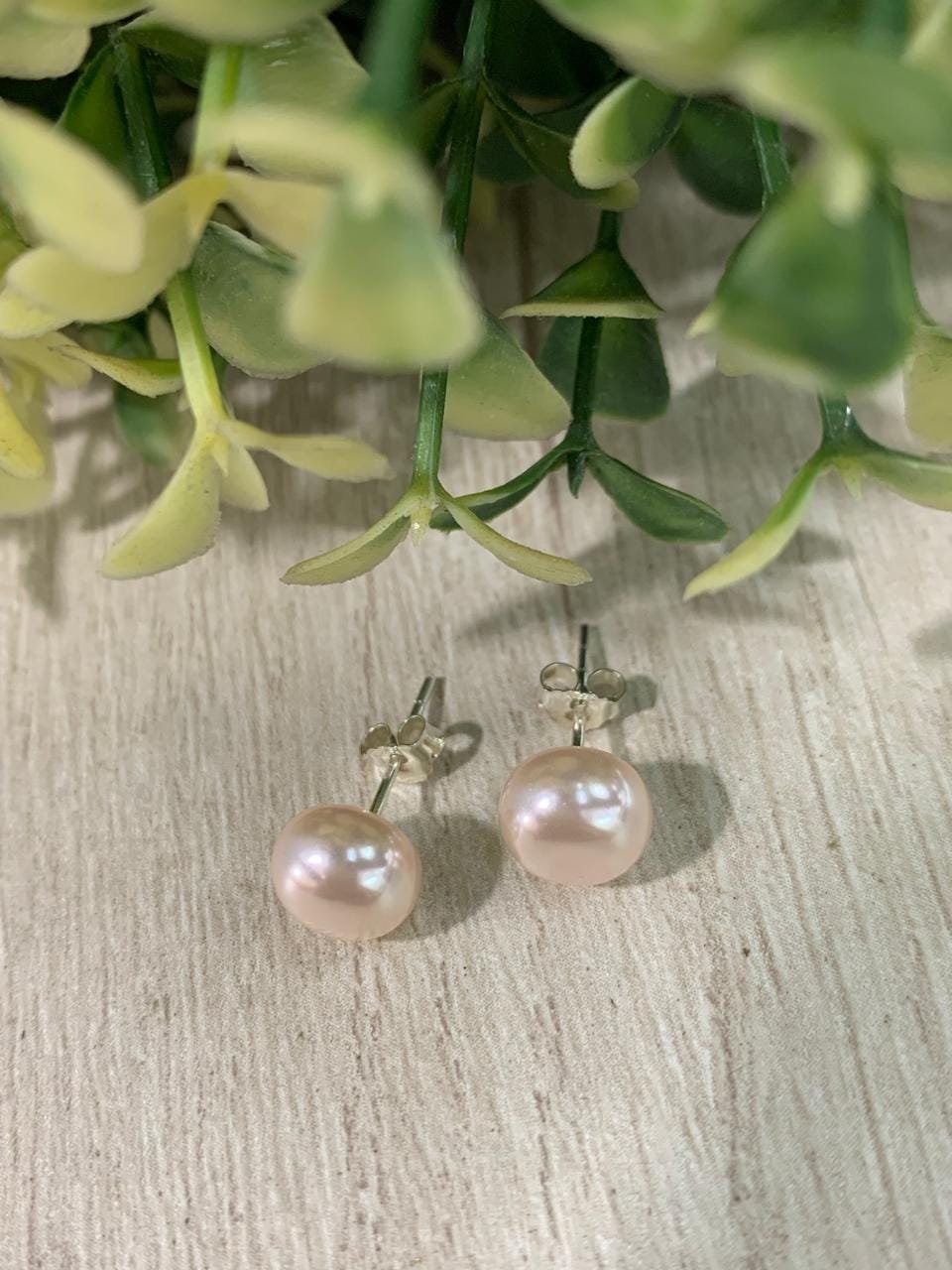 Aros plata perla rosa achatada 8mm