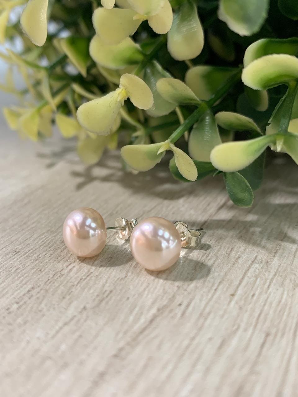 Aros plata perla rosa achatada 8mm - Imagen 3